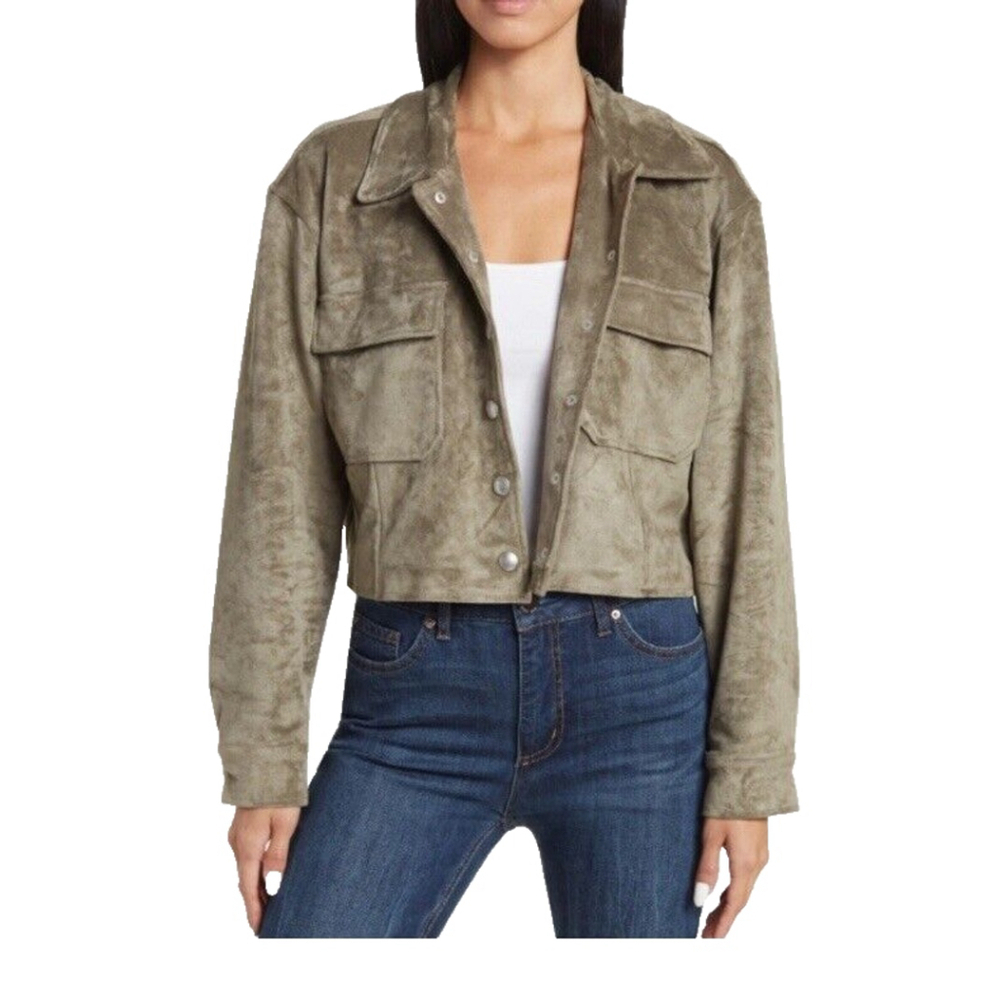BlankNyc Faux Suede Crop Trucker Jacket In Rosemary
